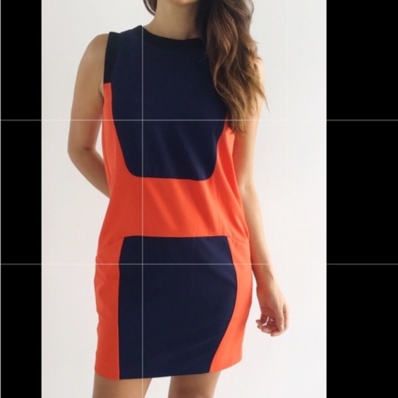 SALE! Rachel Roy Striking Orange & Navy Color Block Pullover Shift Dress~Size 12 - Picture 1 of 7